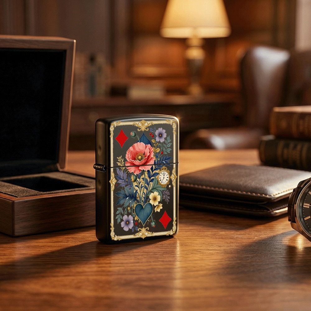 Vintage Collectible Playing Cards - Vintage Ornate Style Flip Top Lighter,
