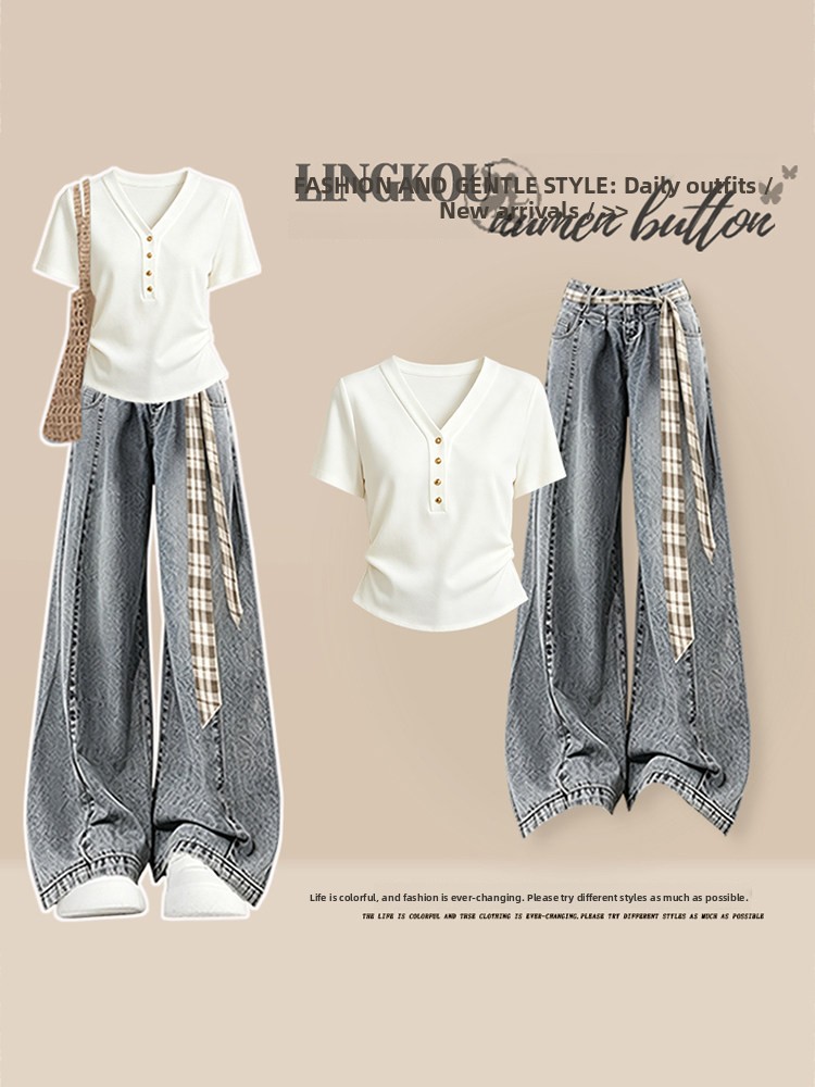 Collectible Vintage T Shirts - Casual Vintage Style Women's Two-Piece Set