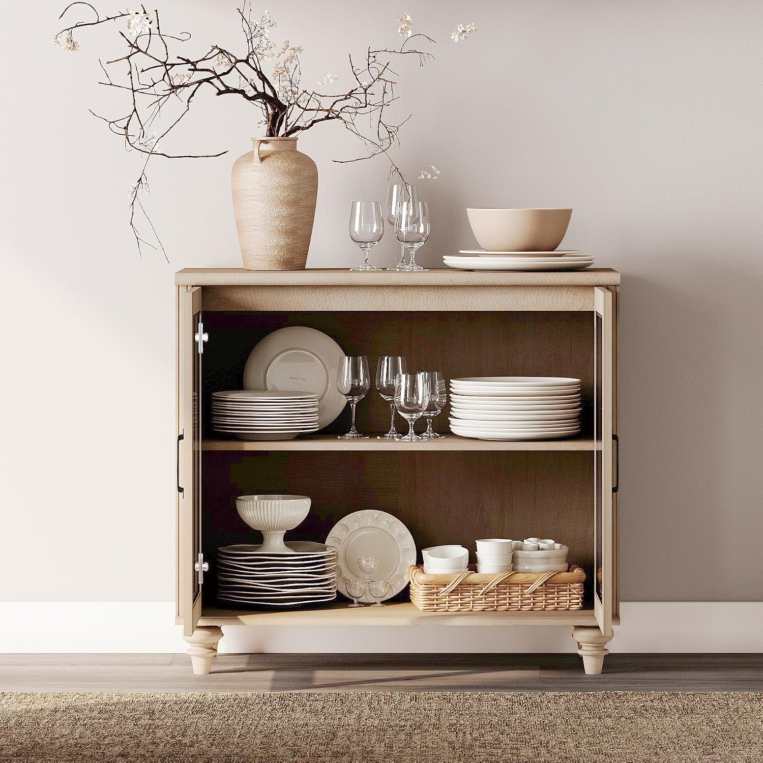 Wood Storage Sideboard Buffet  - đánh giá và giá Vintage Collectible Glass