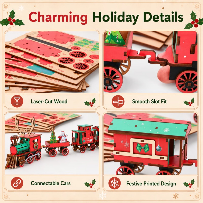 New Christmas Wooden Train Set - đánh giá và giá Vintage Collectible Christmas Ornaments
